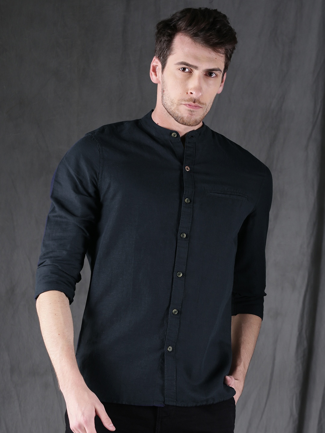 

WROGN Men Navy Blue Slim Fit Solid Casual Shirt