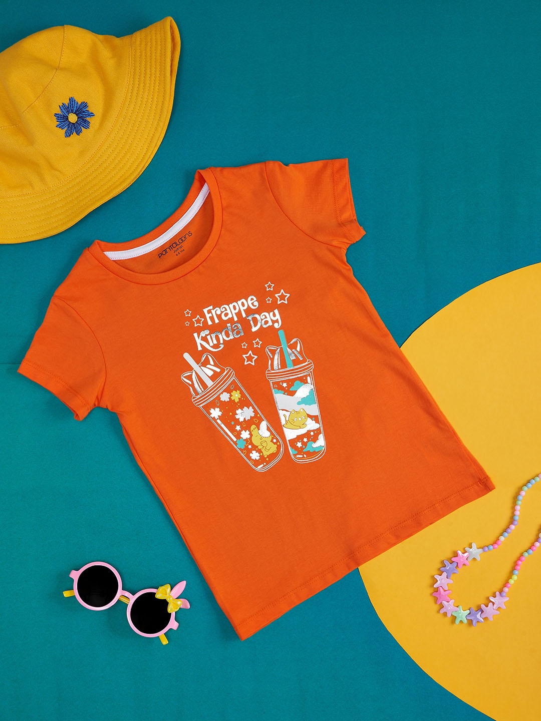 

Pantaloons Junior Girls Orange Printed Polo Collar Applique T-shirt