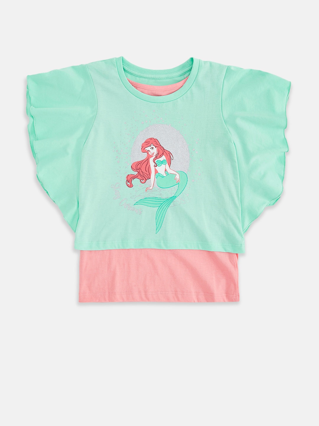 

Pantaloons Junior Girls Green Floral Printed Applique T-shirt