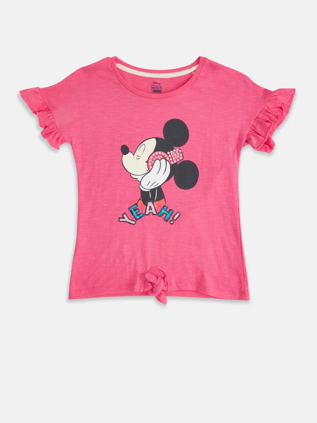 

Pantaloons Junior Girls Coral Minnie Mouse Printed Extended Sleeves T-shirt