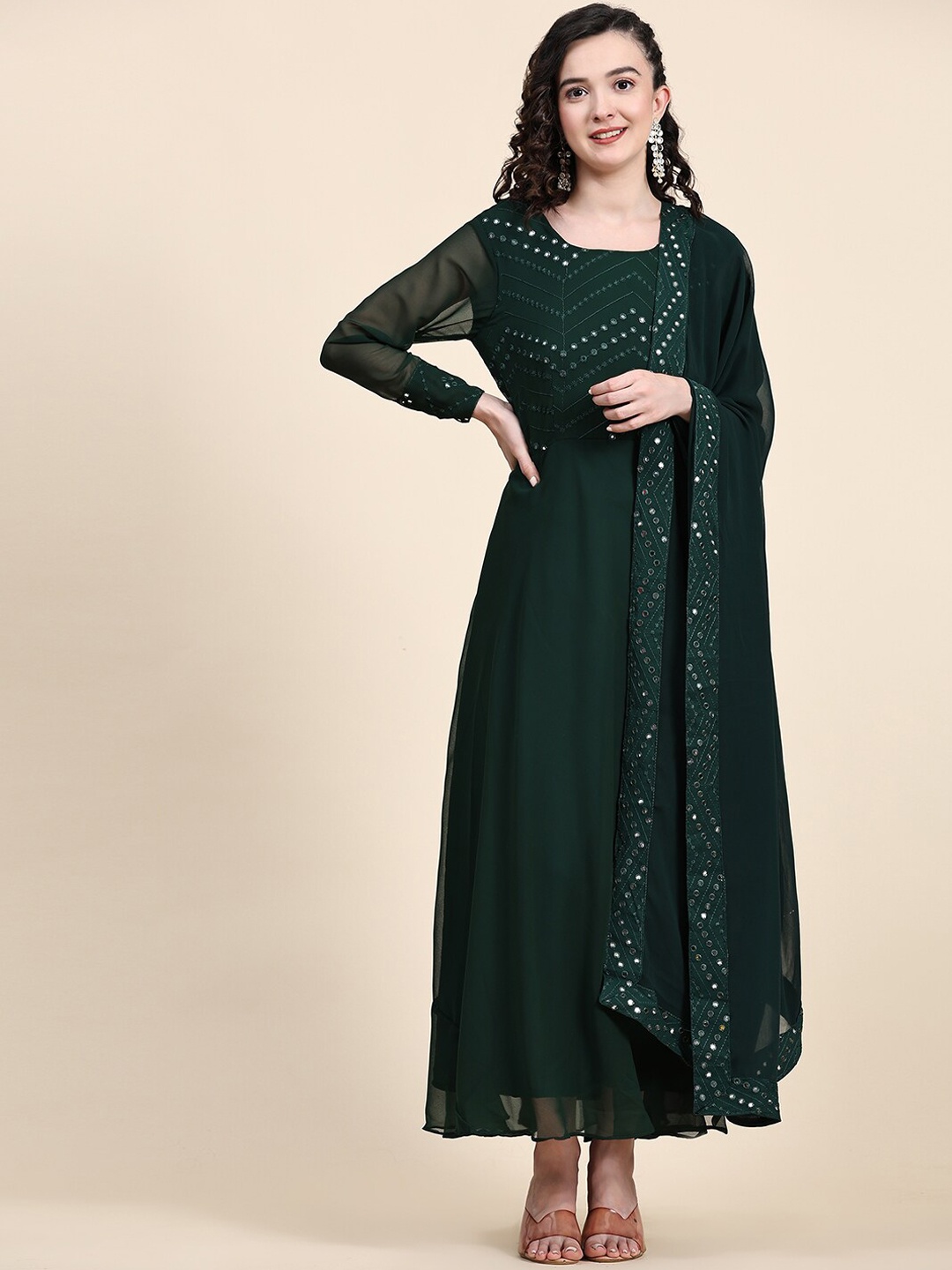 

KALINI Embellished Flared Ethnic Dresses, Green