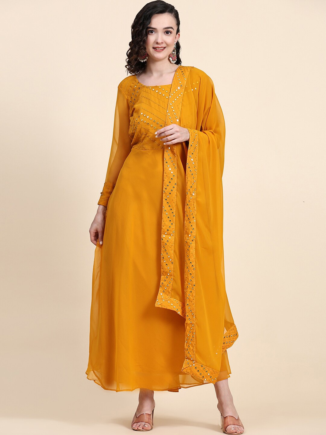 KALINI Embellished Ethnic Dresses, Mustard