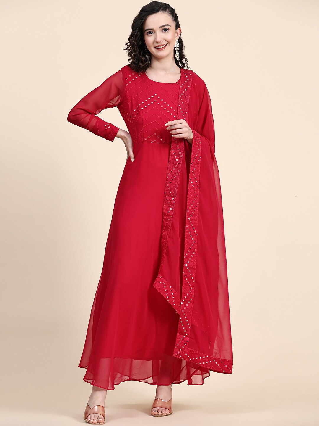 

KALINI Embellished Flared Ethnic Dresses, Pink