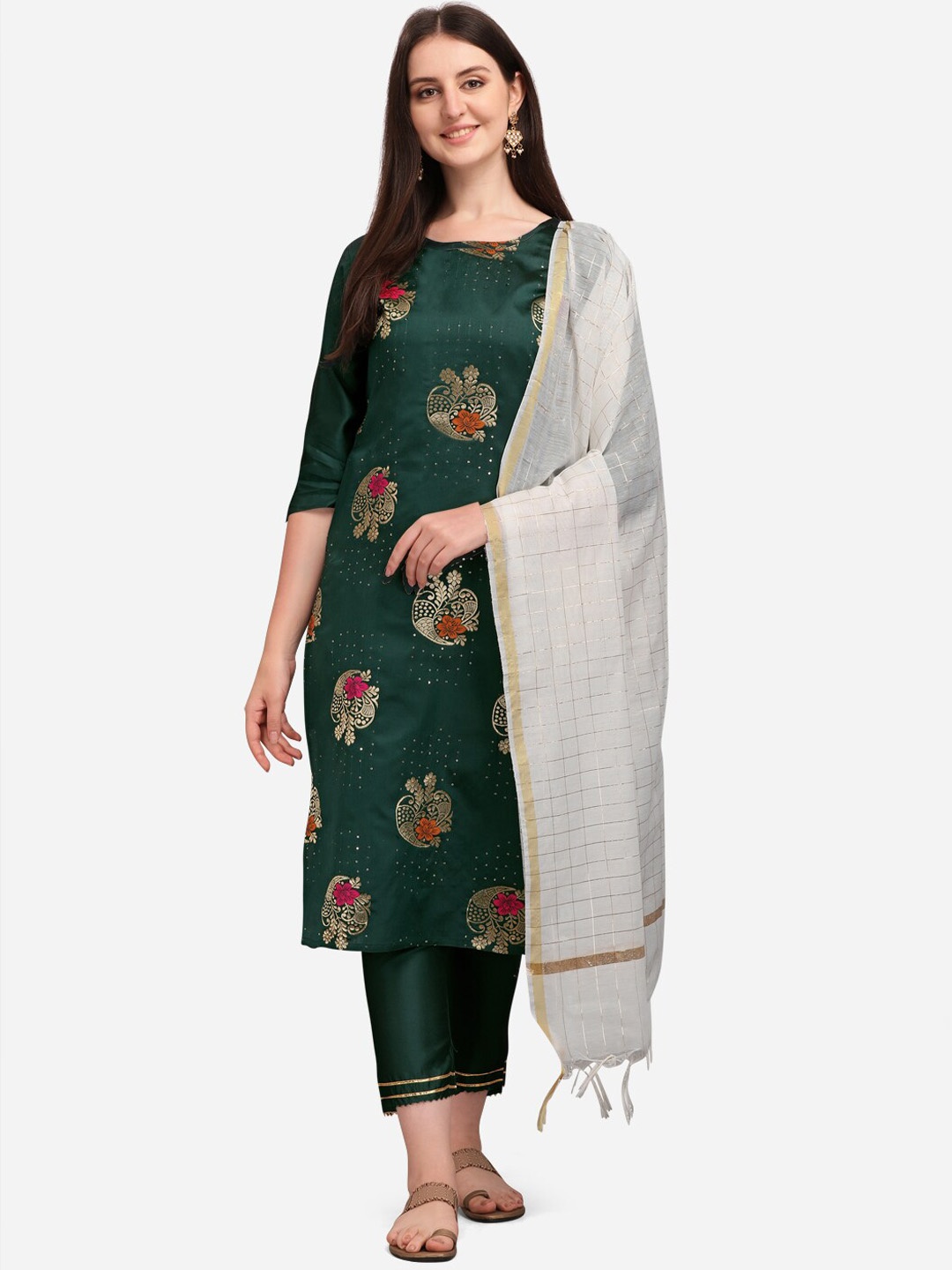 

KALINI Women Green Ethnic Motifs Regular Kurta with Trousers & With Dupatta