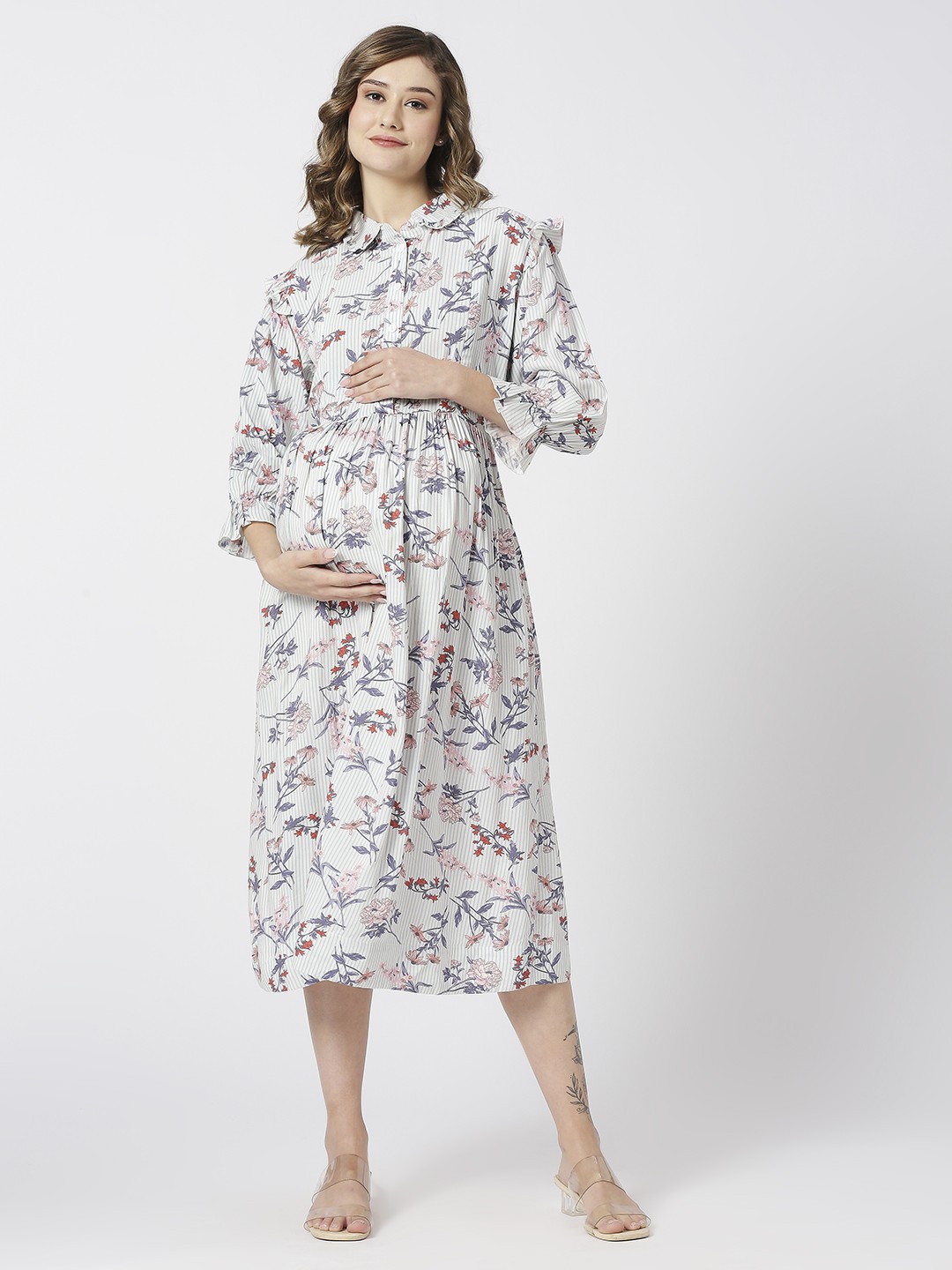 

MeeMee Floral Print Maternity Shirt Dress, Blue