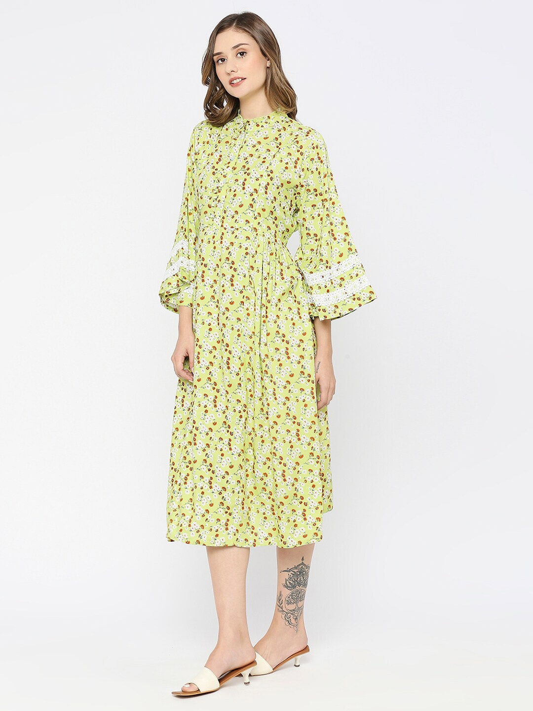 

MeeMee Green Floral Print Maternity Shirt Midi Dress