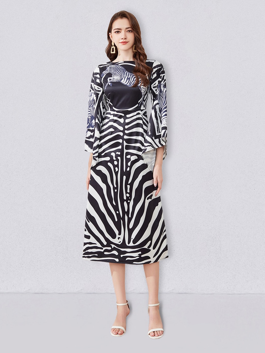 

JC Collection Zebra Animal Print Fit & Flare Midi Dress, Black