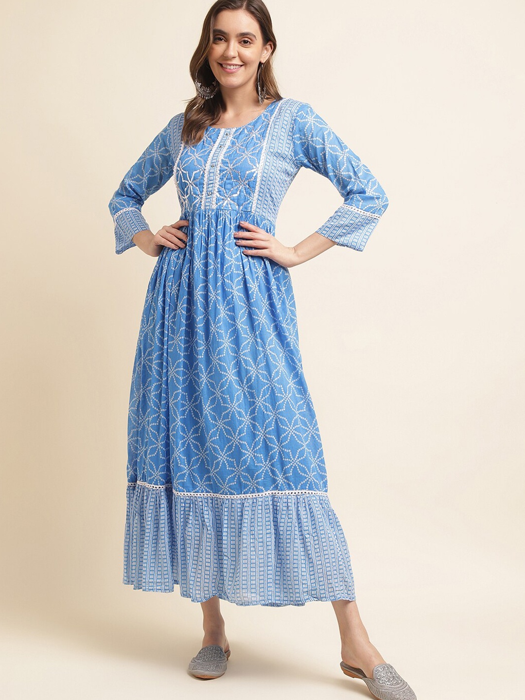 

Ishin Blue Ethnic Motifs Print Maxi Dress