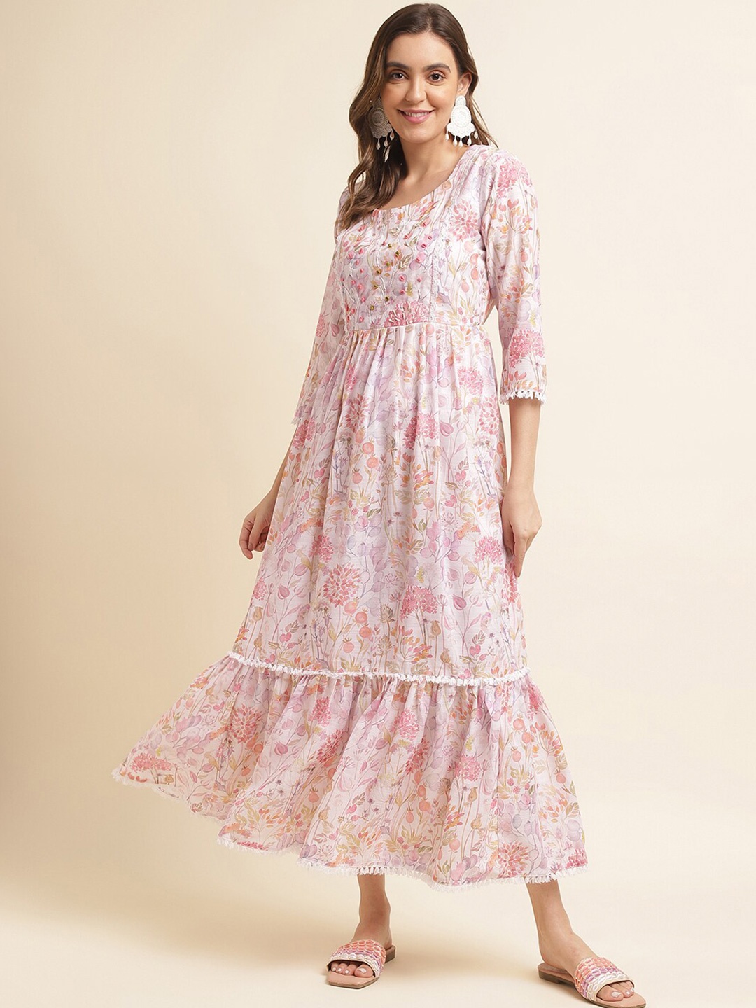 

Ishin White Floral Print Maxi Dress