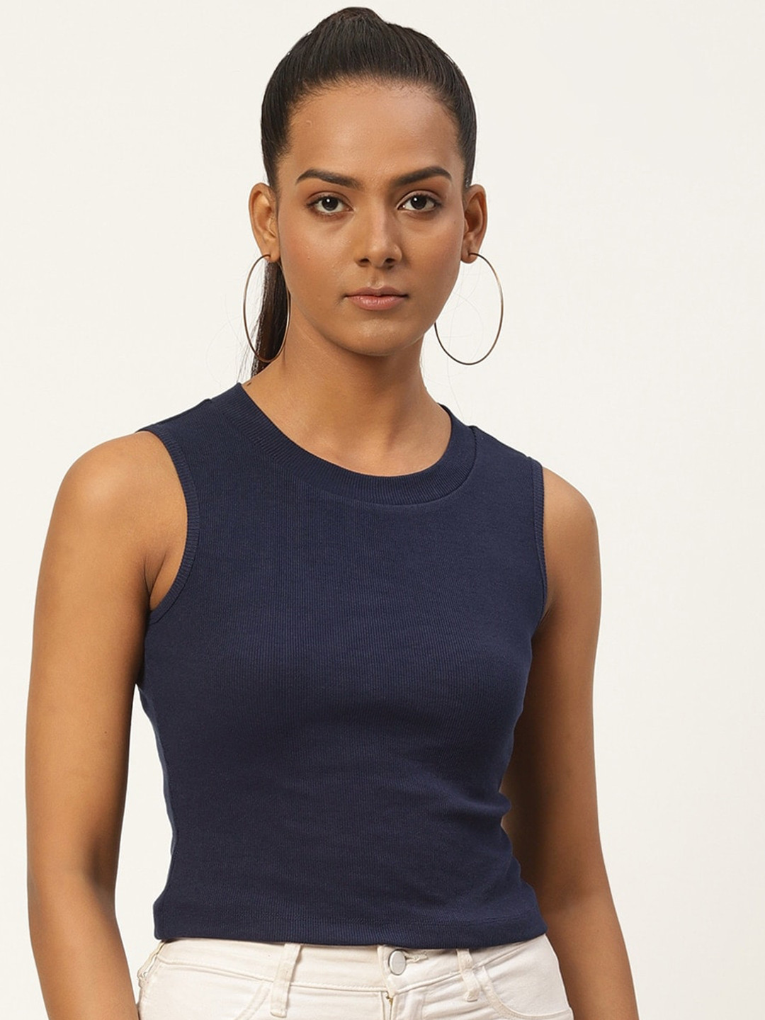 

BAESD Pure Cotton Fitted Crop Top, Navy blue