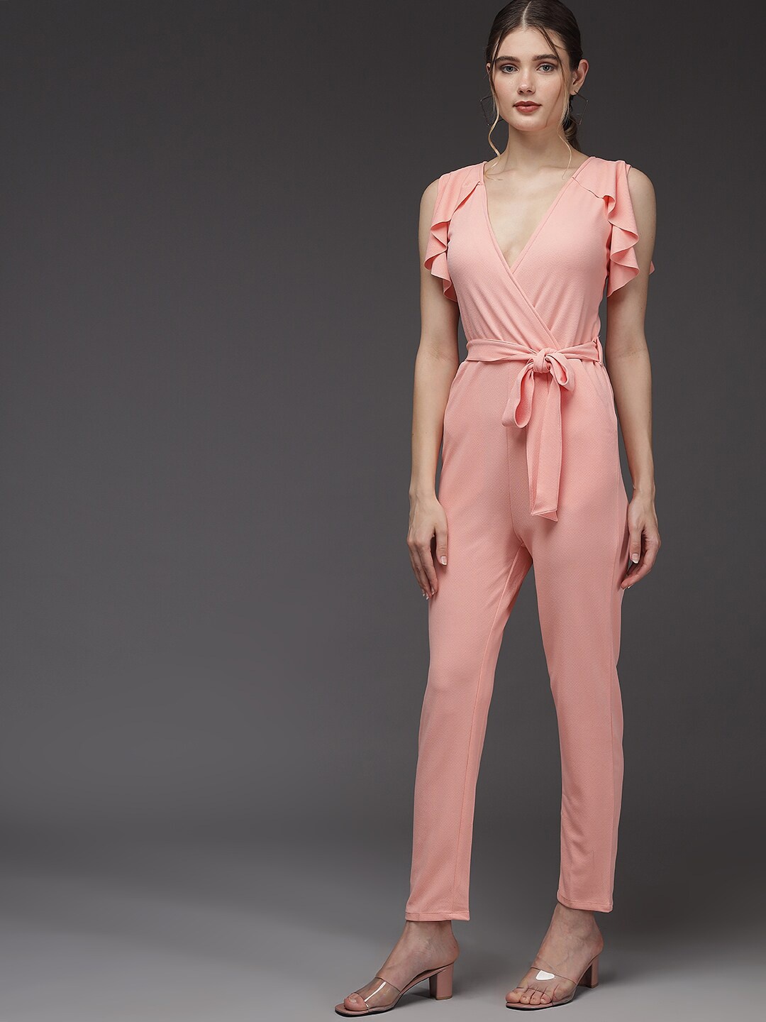 

BAESD Wrap Style Basic Jumpsuit, Pink