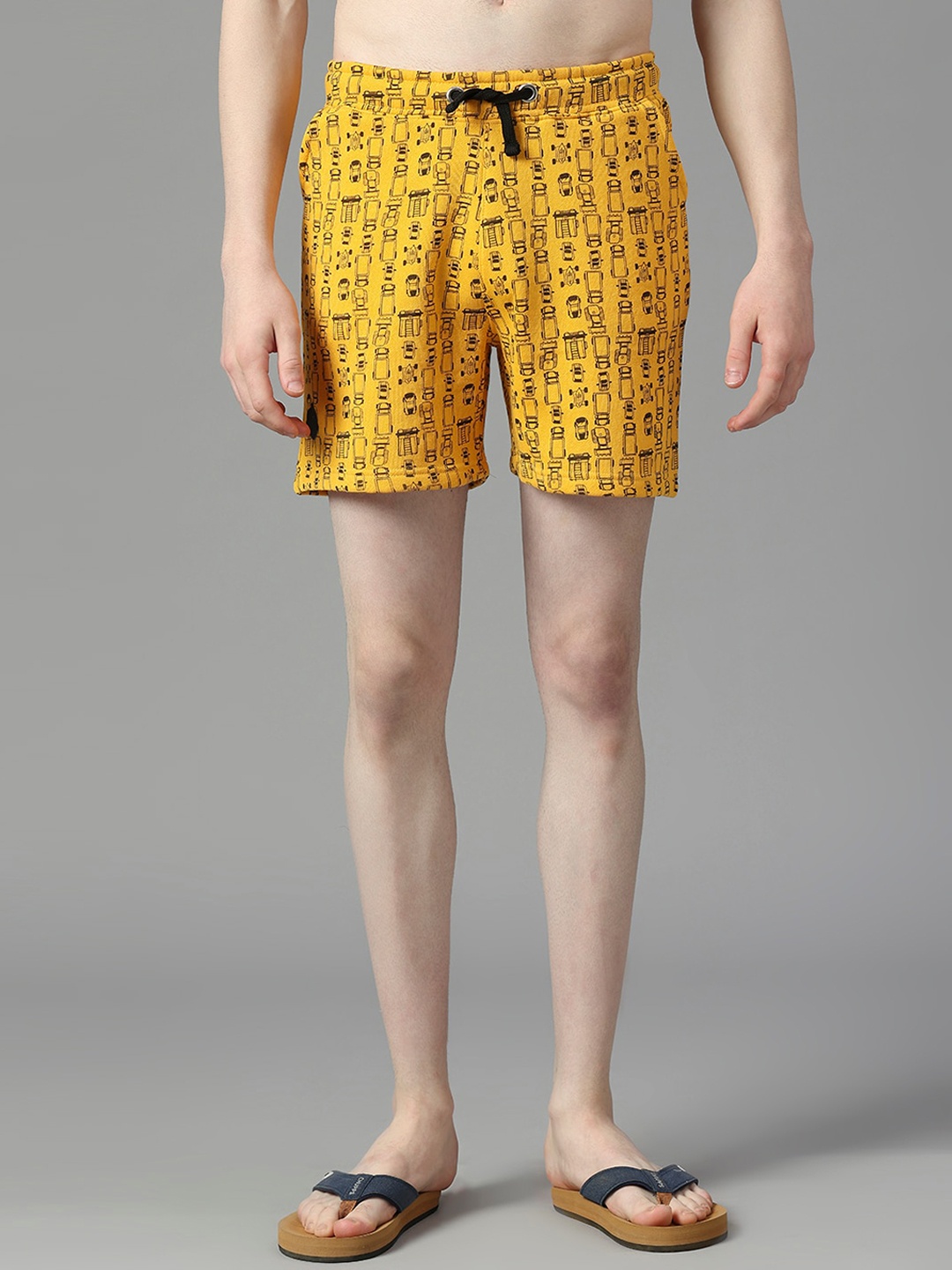 

Manaca Women Yellow Conversational Printed Cotton Lounge Shorts