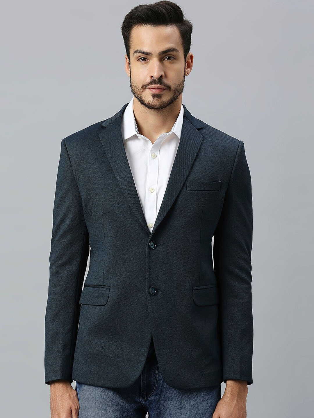 

ESSAS club Men Self-Design Single Breasted Blazer, Teal