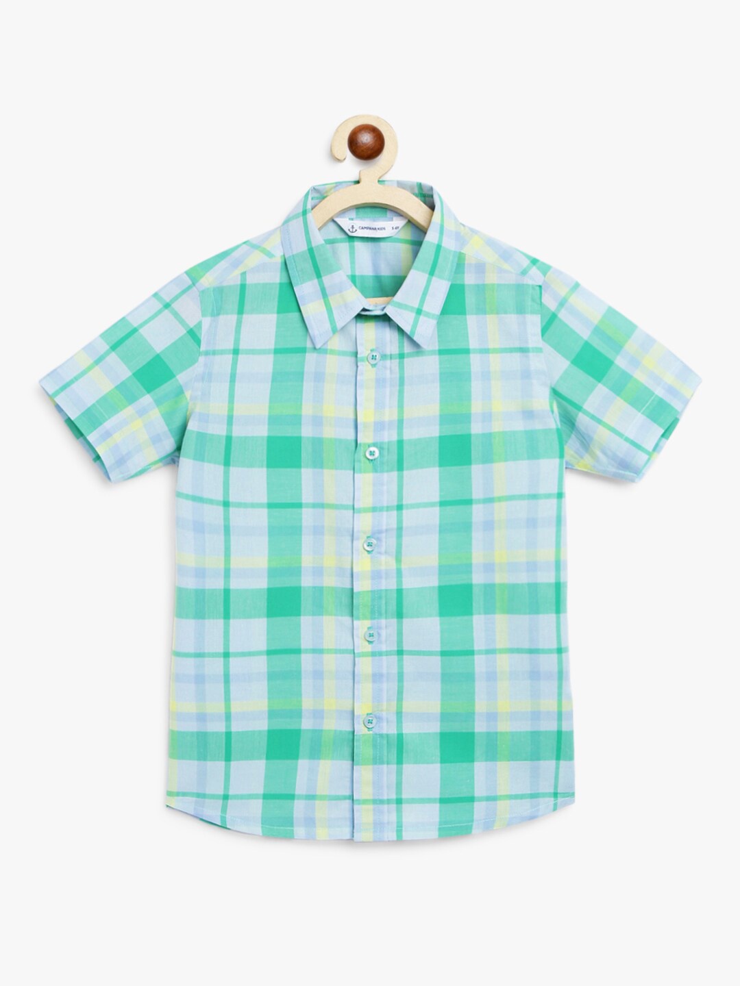

Campana Boys Green Tartan Checks Opaque Checked Casual Shirt