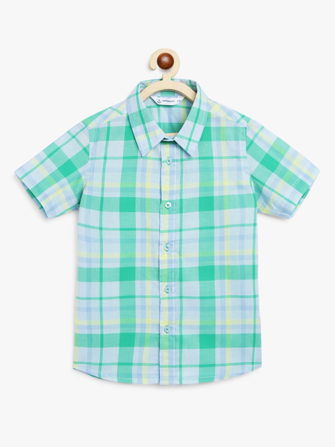 

Campana Boys Green Tartan Checks Opaque Checked Casual Shirt