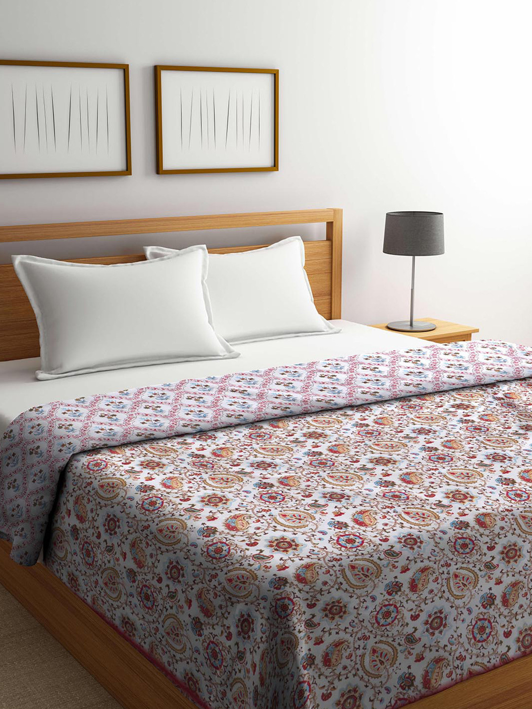

Urban Magic Soft Lightweight Floral Cotton AC Room Reversible Double Bed Dohar, White