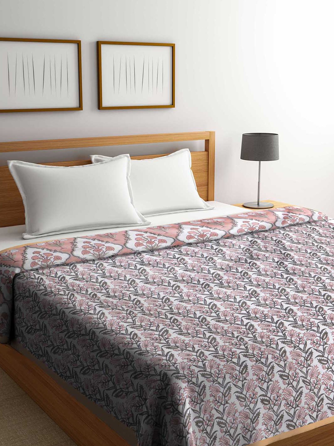 

Urban Magic White Soft Lightweight Floral Cotton AC Room Reversible Double Bed Dohar