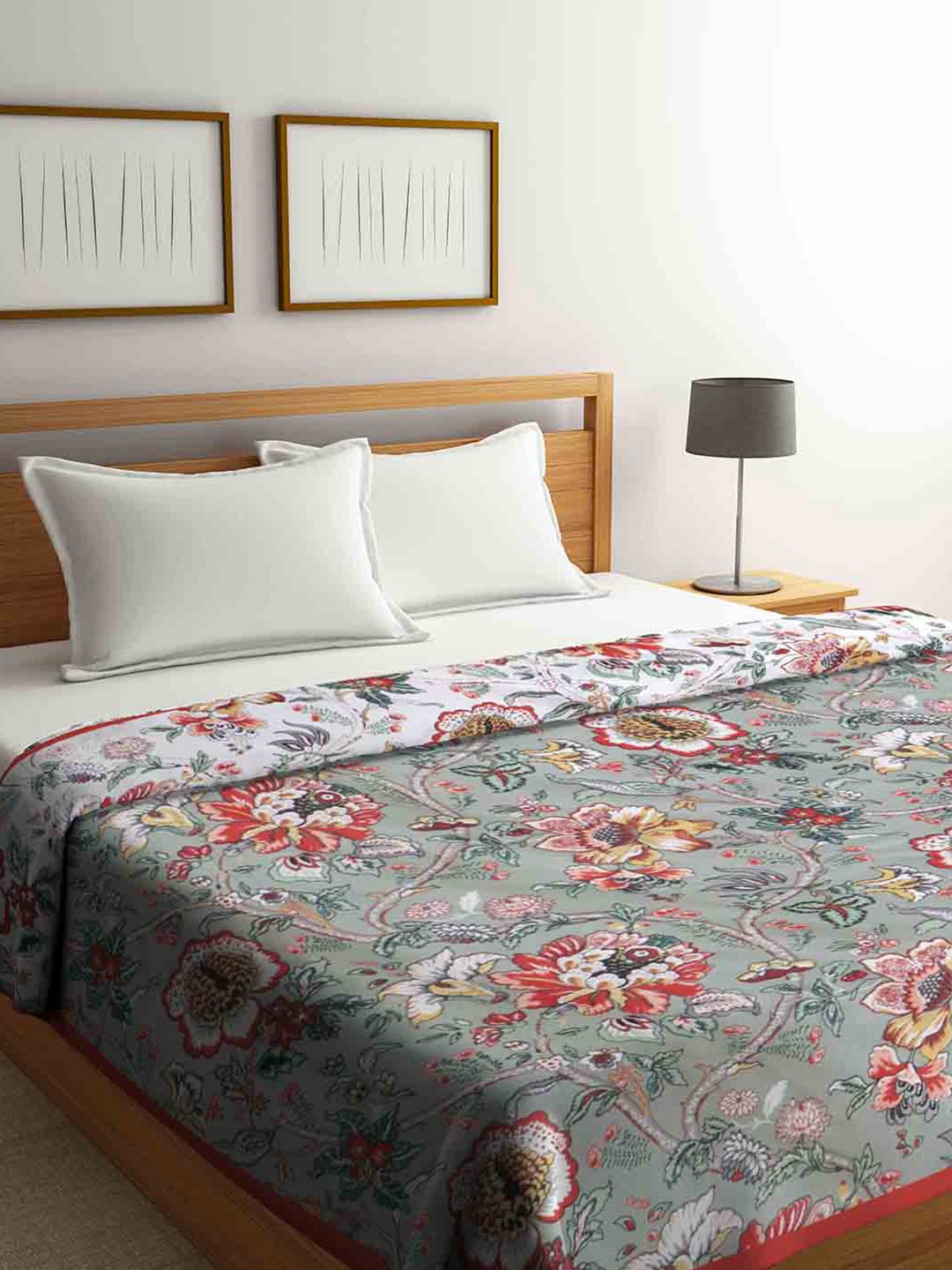 

Urban Magic White & Red Soft Lightweight Floral Cotton AC Room Double Bed Dohar 158 GSM
