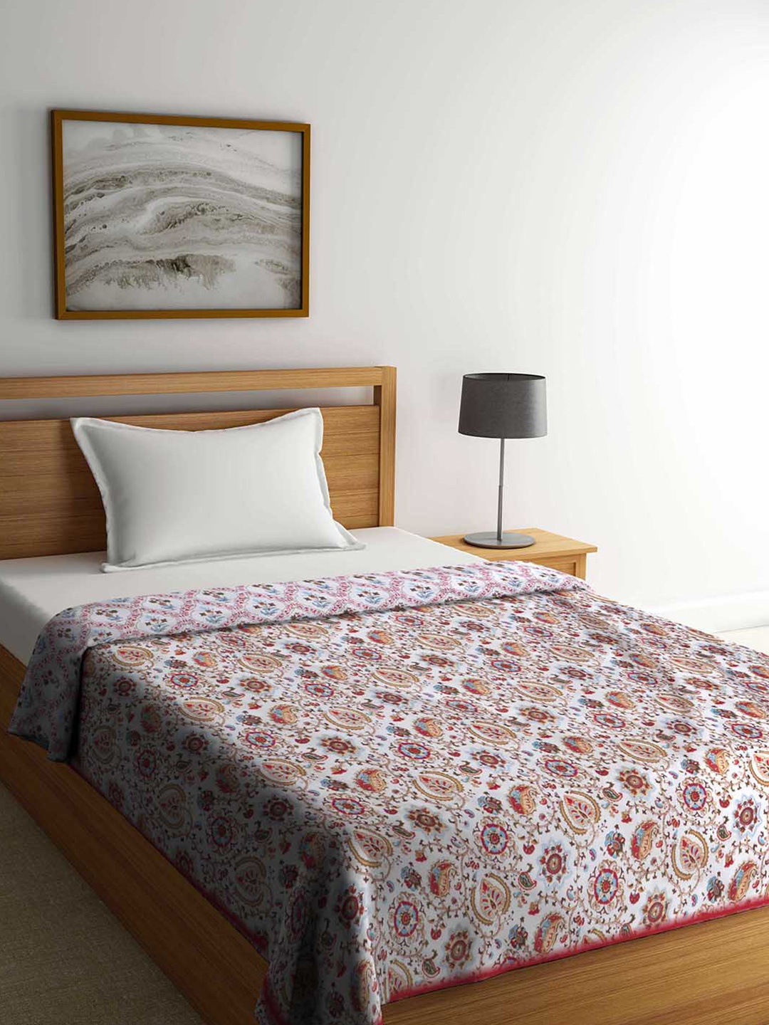 

Urban Magic Soft Lightweight Floral Cotton AC Room Reversible Single Bed Dohar 158 GSM, White