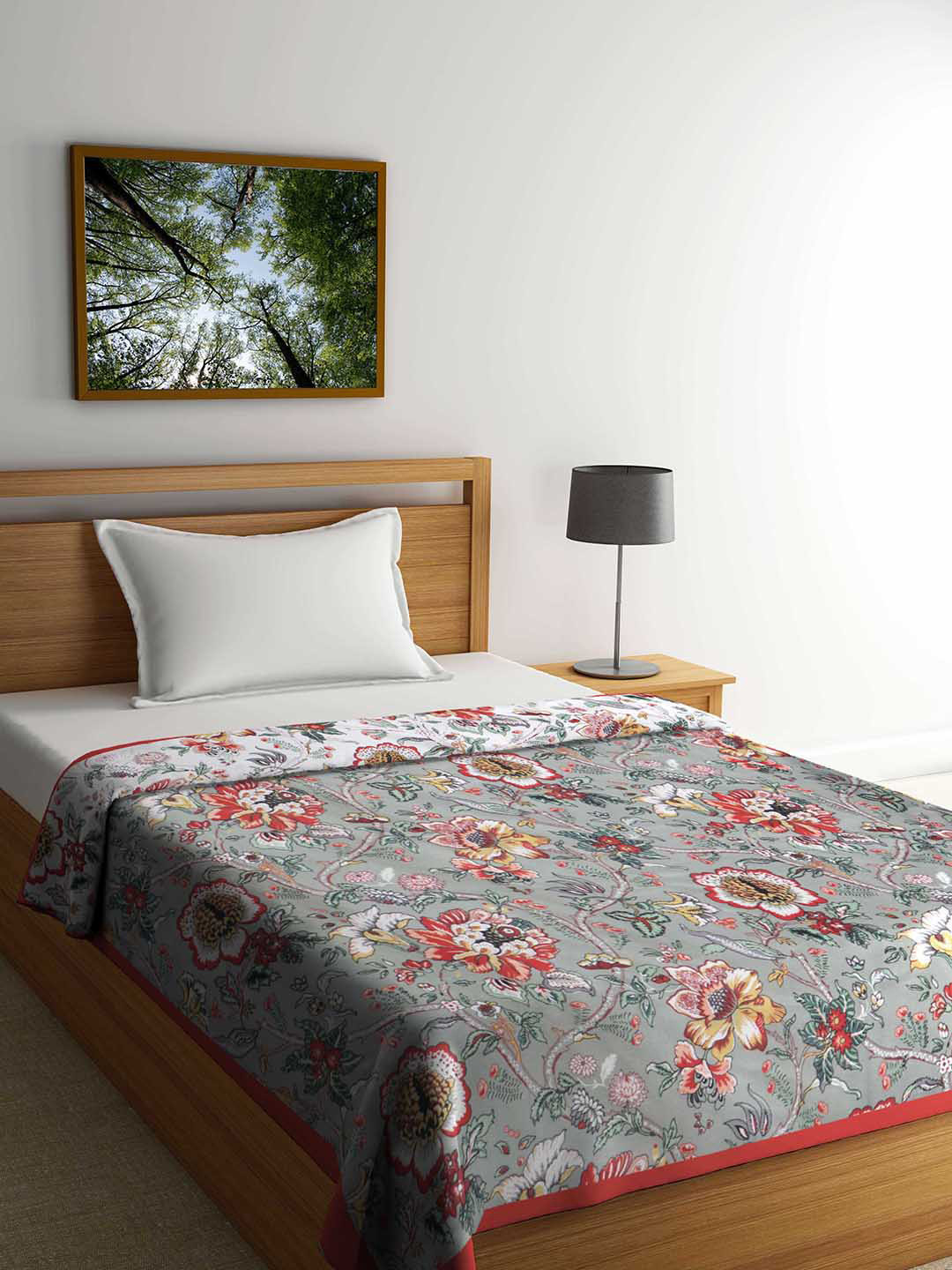 

Urban Magic Soft Lightweight Floral Cotton AC Room Reversible Single Bed Dohar 158 GSM, White
