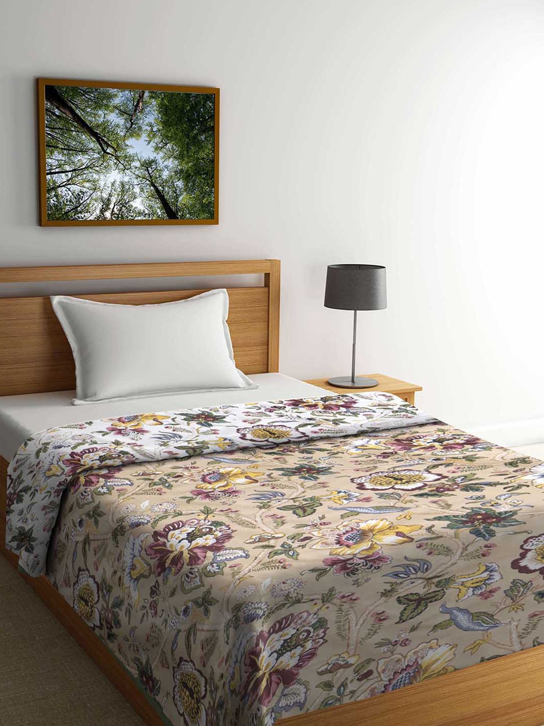

Urban Magic Soft 158 GSM Lightweight Floral Cotton AC Room Reversible Single Bed Dohar, White