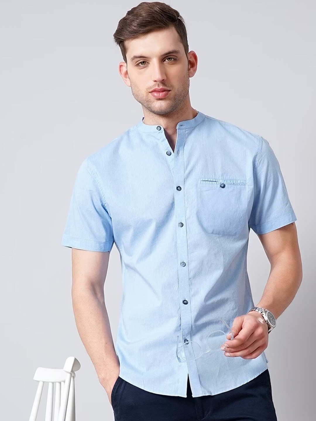 

British Club Men Blue Smart Slim Fit Opaque Casual Shirt
