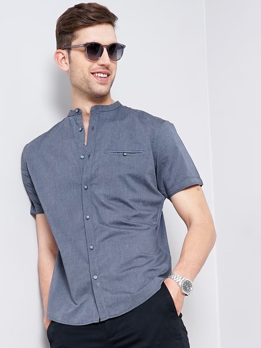

British Club Men Grey Smart Slim Fit Opaque Casual Shirt