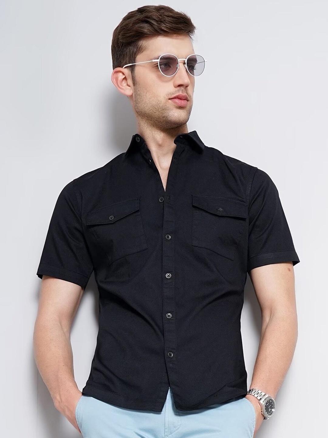 

British Club Men Black Smart Slim Fit Opaque Casual Shirt