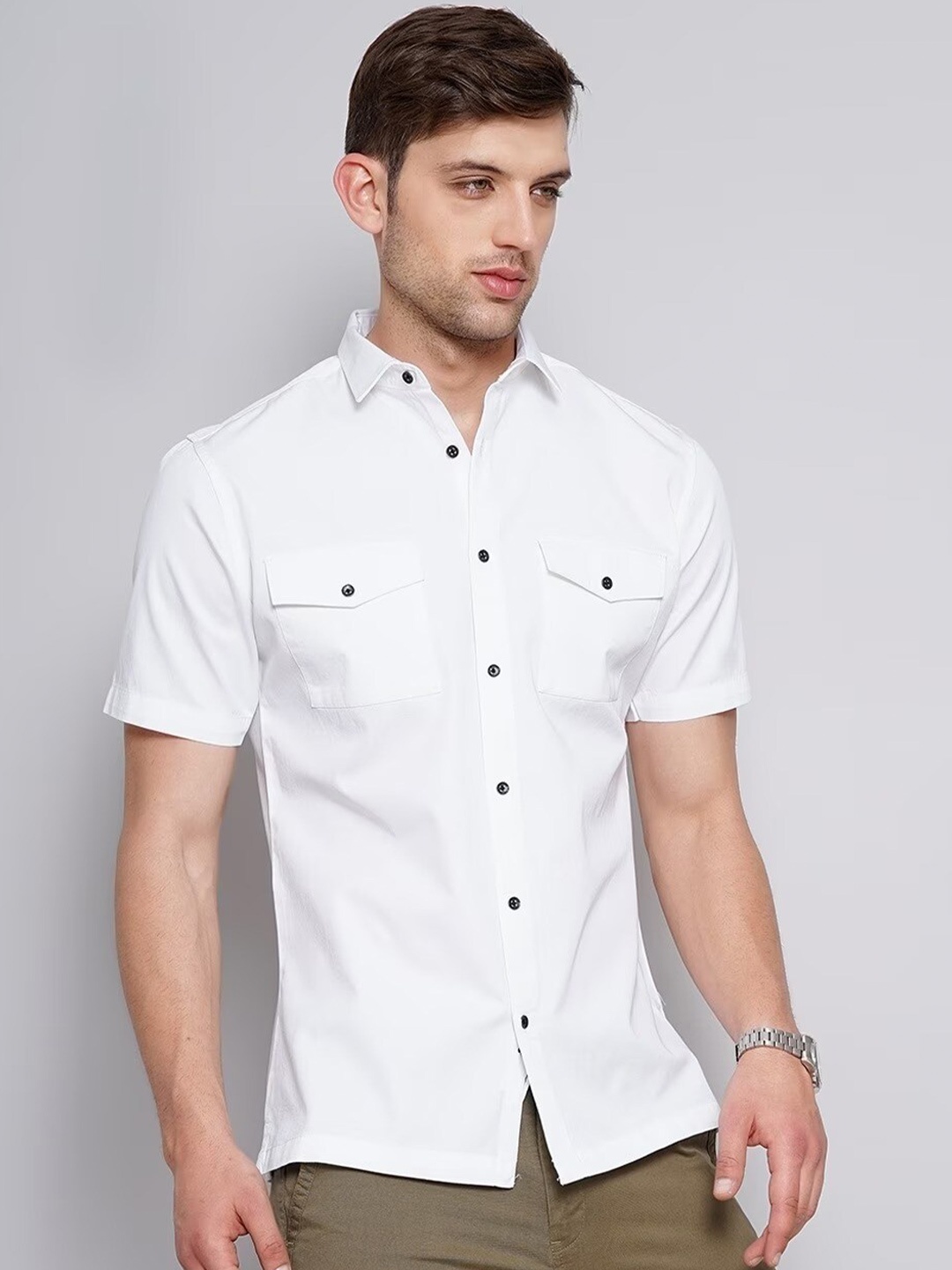 

British Club Men White Smart Slim Fit Opaque Casual Shirt