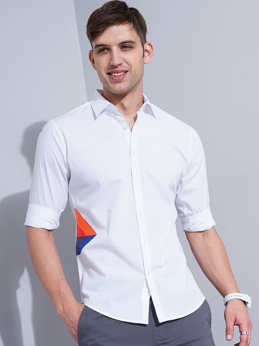 

British Club Men White Smart Slim Fit Opaque Casual Shirt