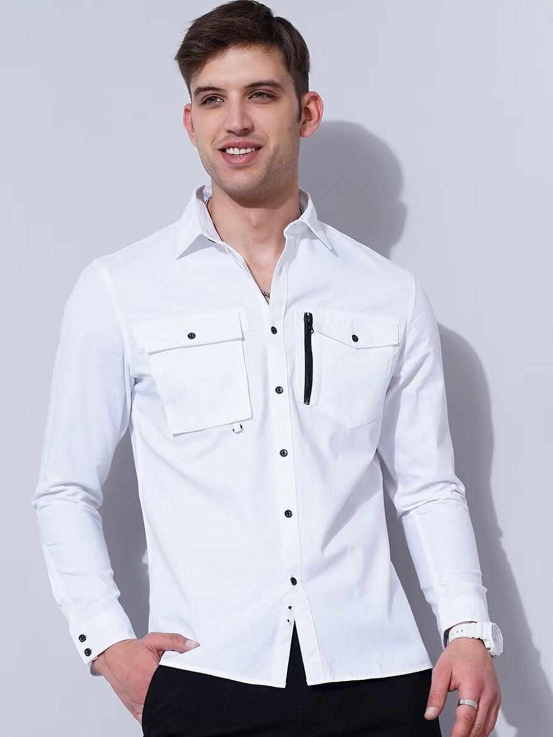 

British Club Men White Smart Slim Fit Opaque Casual Shirt