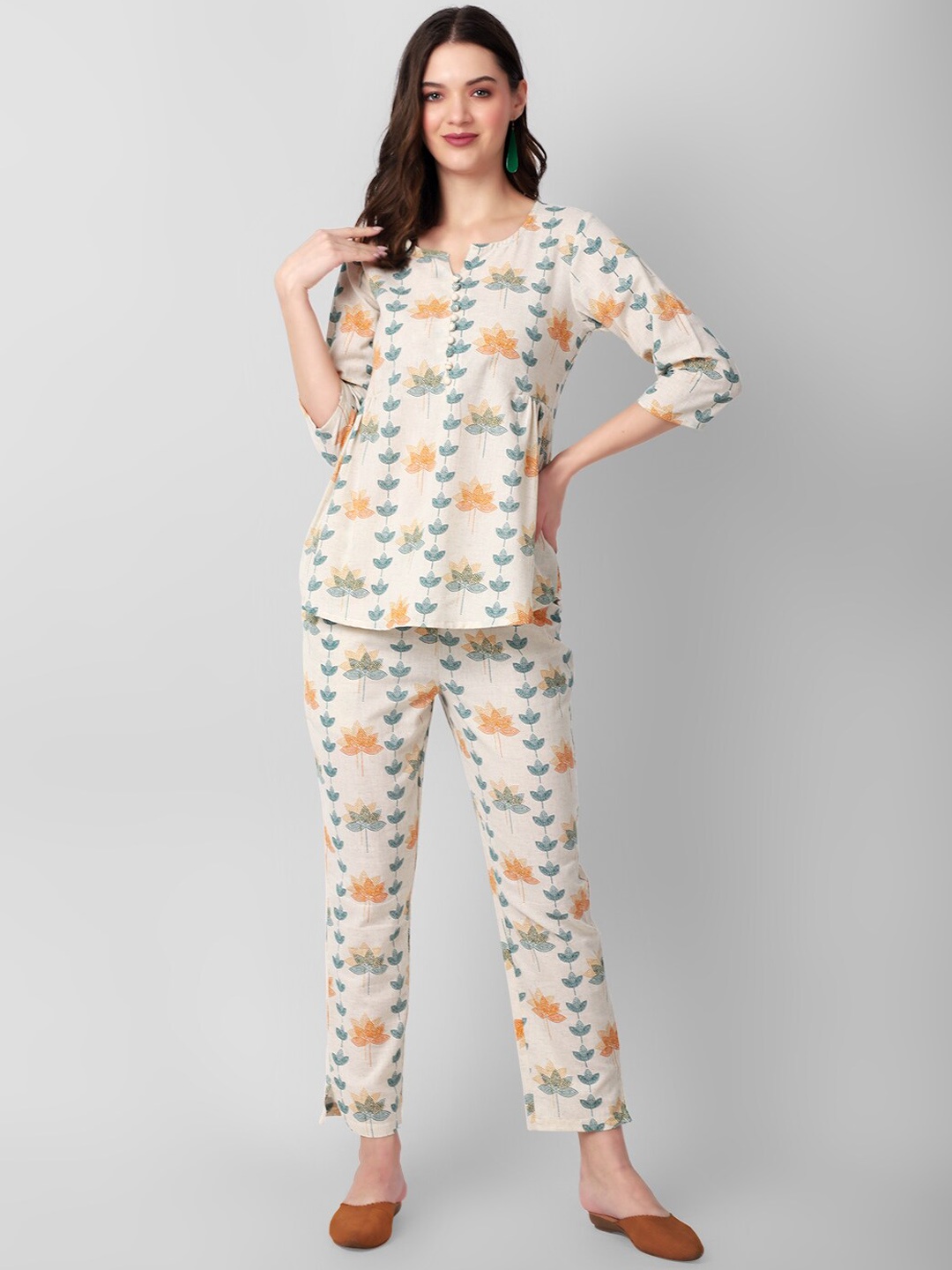 

Haute and Humble Printed Tunic With Trousers Co-Ords, Off white