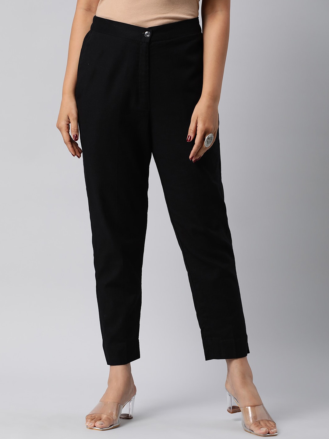 

KAMI KUBI Women Comfort Tapered Fit Cotton Linen Trousers, Black