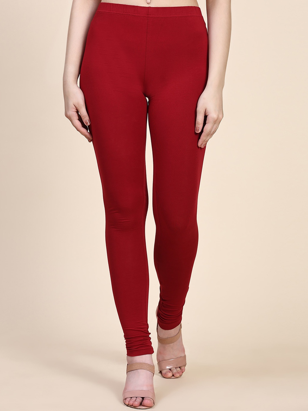 

Outflits Women Cotton Churidar-Length Leggings, Red