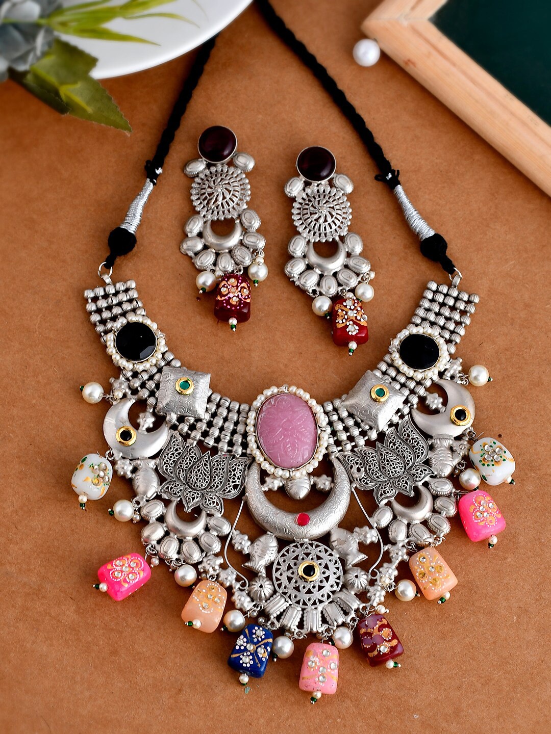 

Silvermerc Designs Silver-Plated Enameled & Beaded Brass Jewellery Set