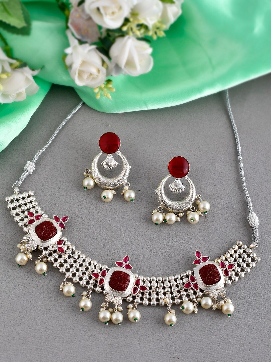 

Silvermerc Designs Silver-Plated Enameled & Beaded Brass Jewellery Set