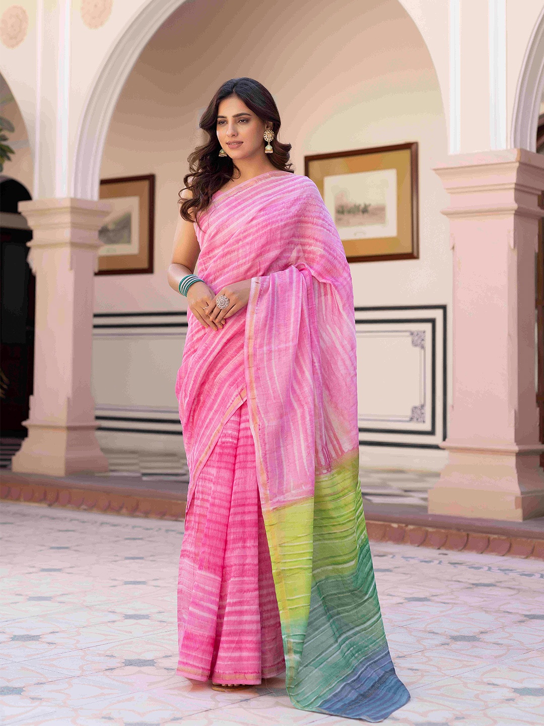 

Ragavi Striped Pure Cotton Saree, Pink
