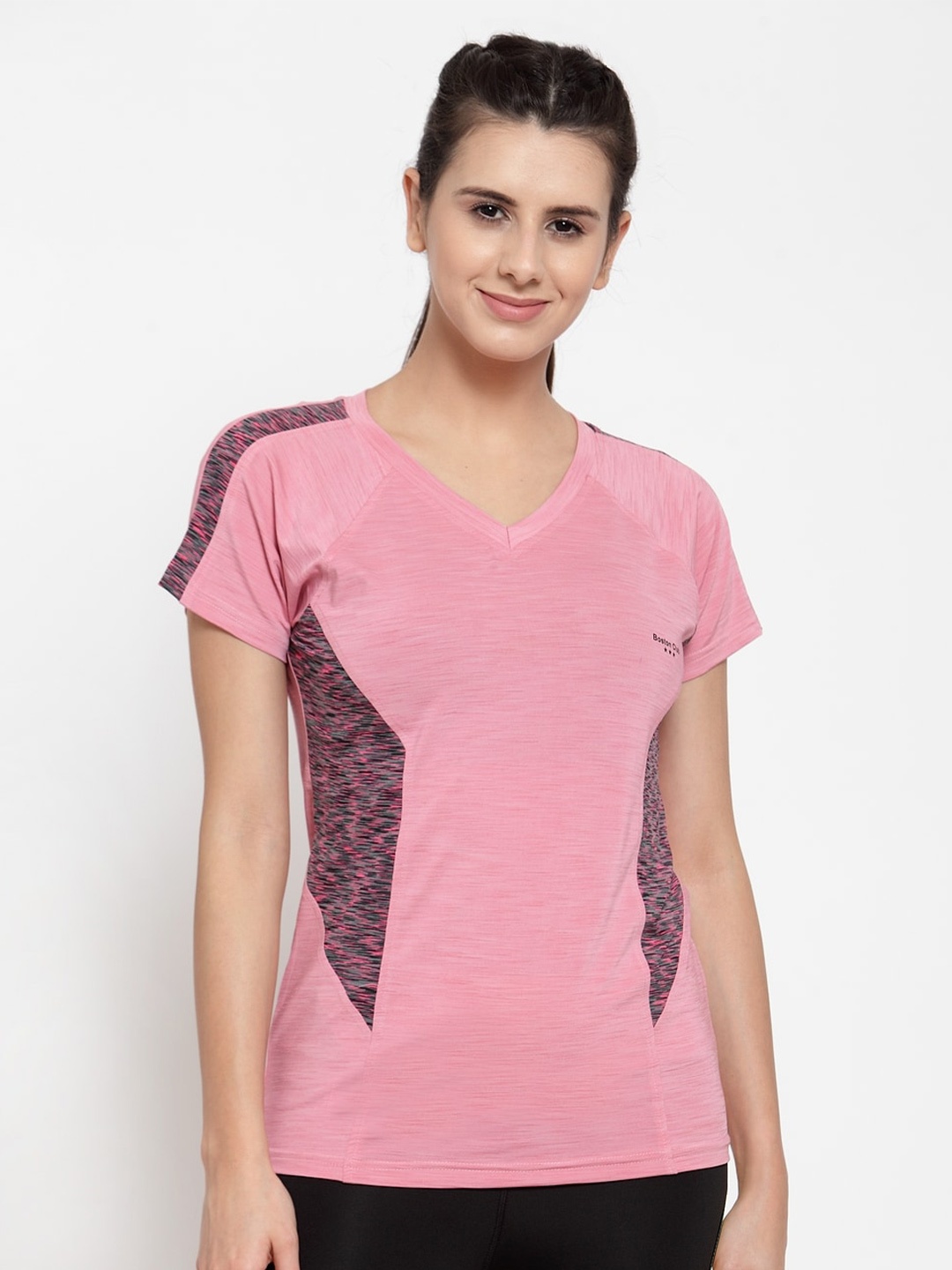 

Boston Club Women Pink Printed V-Neck Dri-FIT T-shirt