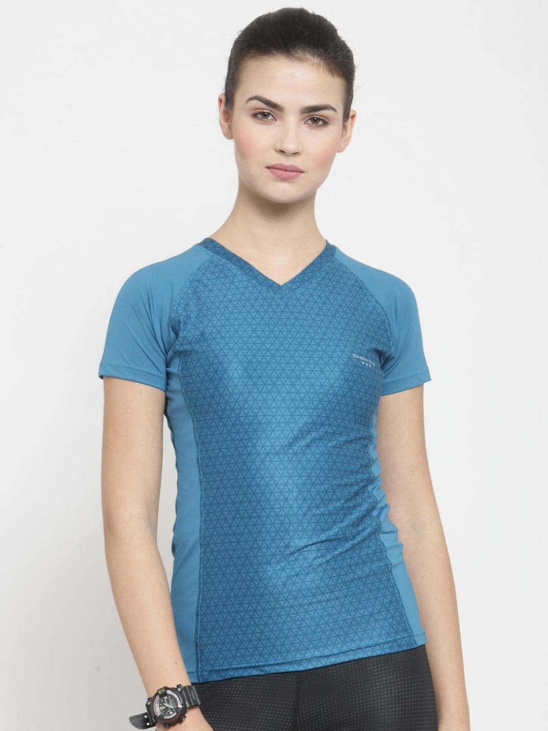 

Boston Club Women Navy Blue V-Neck Dri-FIT Pockets T-shirt