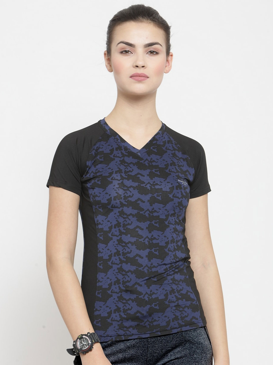

Boston Club Abstract Printed V-Neck Dri-FIT Sports T-shirt, Navy blue