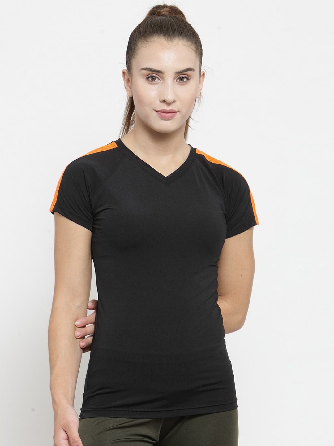 

Boston Club Women Black V-Neck Dri-FIT Pockets T-shirt