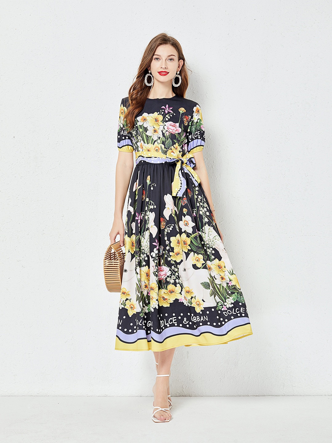 

JC Collection Black Floral Print Fit & Flare Midi Dress