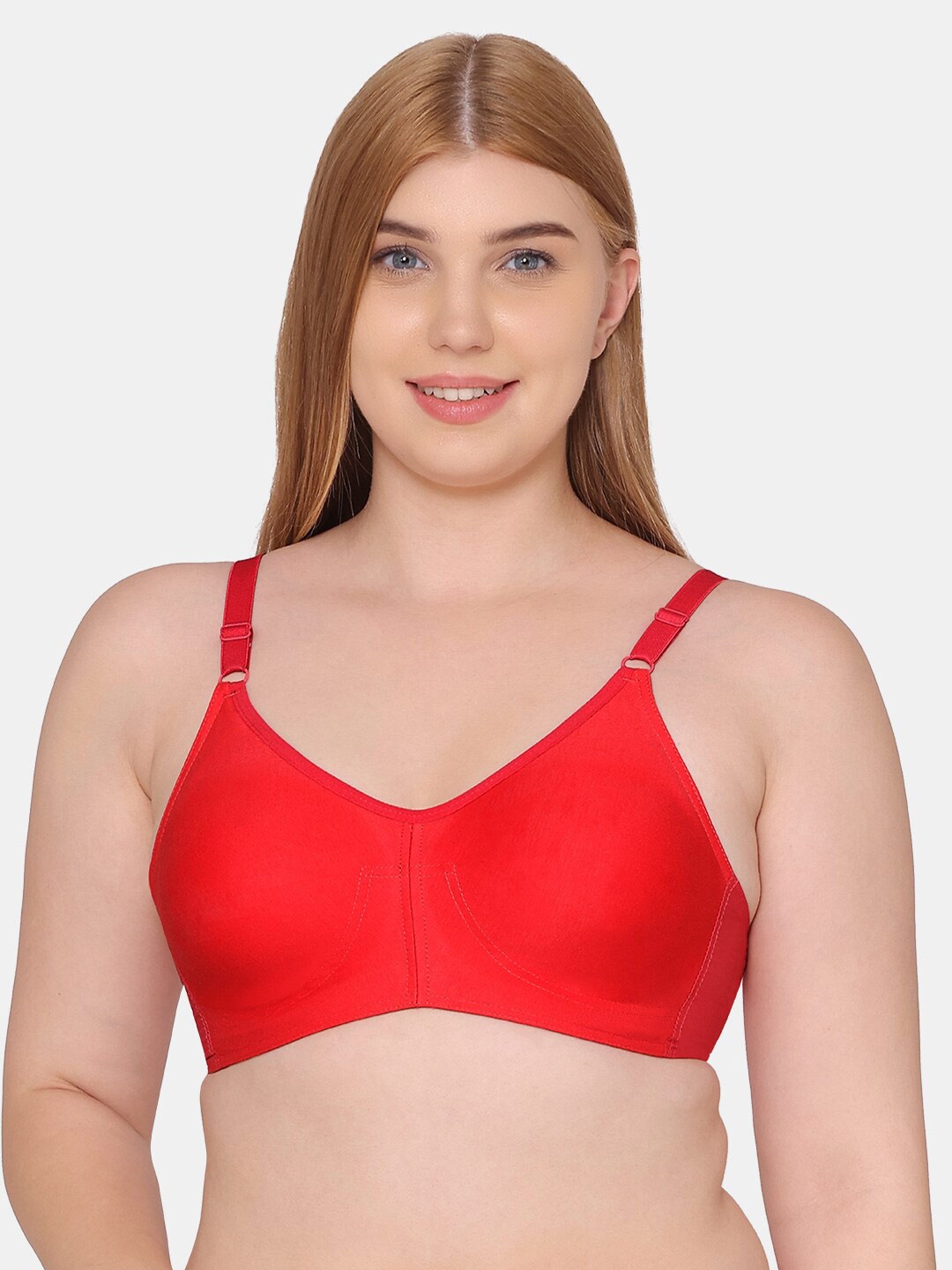 

Souminie Full Coverage All Day Comfort Seamless Cups Cotton Bra, Red