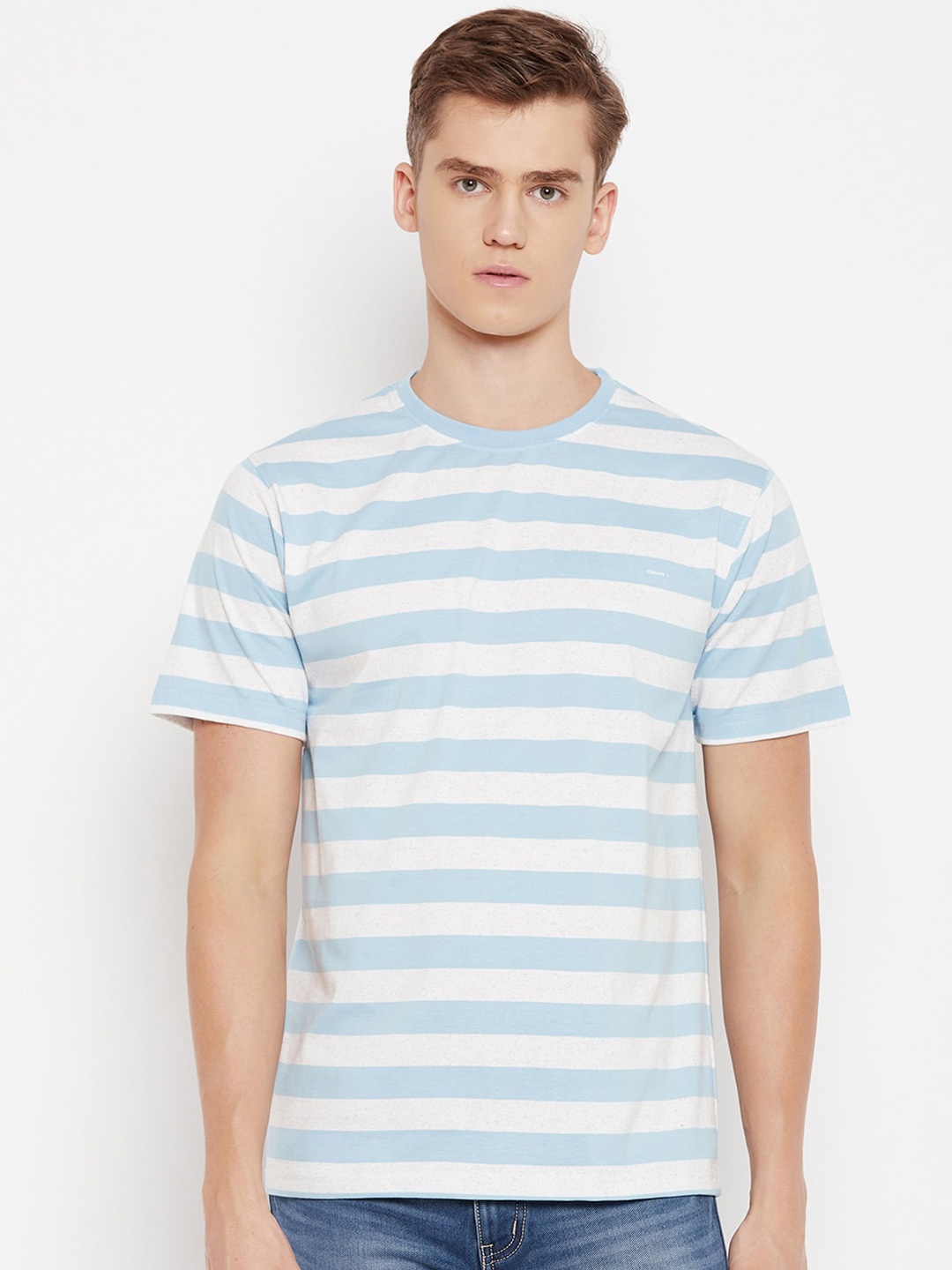 

Okane Men Blue Striped Pockets T-shirt