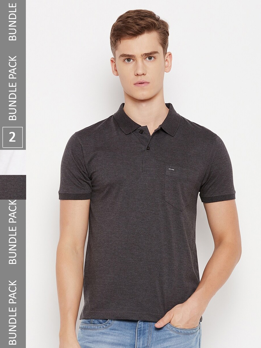 

Okane Men White 2 Polo Collar Pockets T-shirt