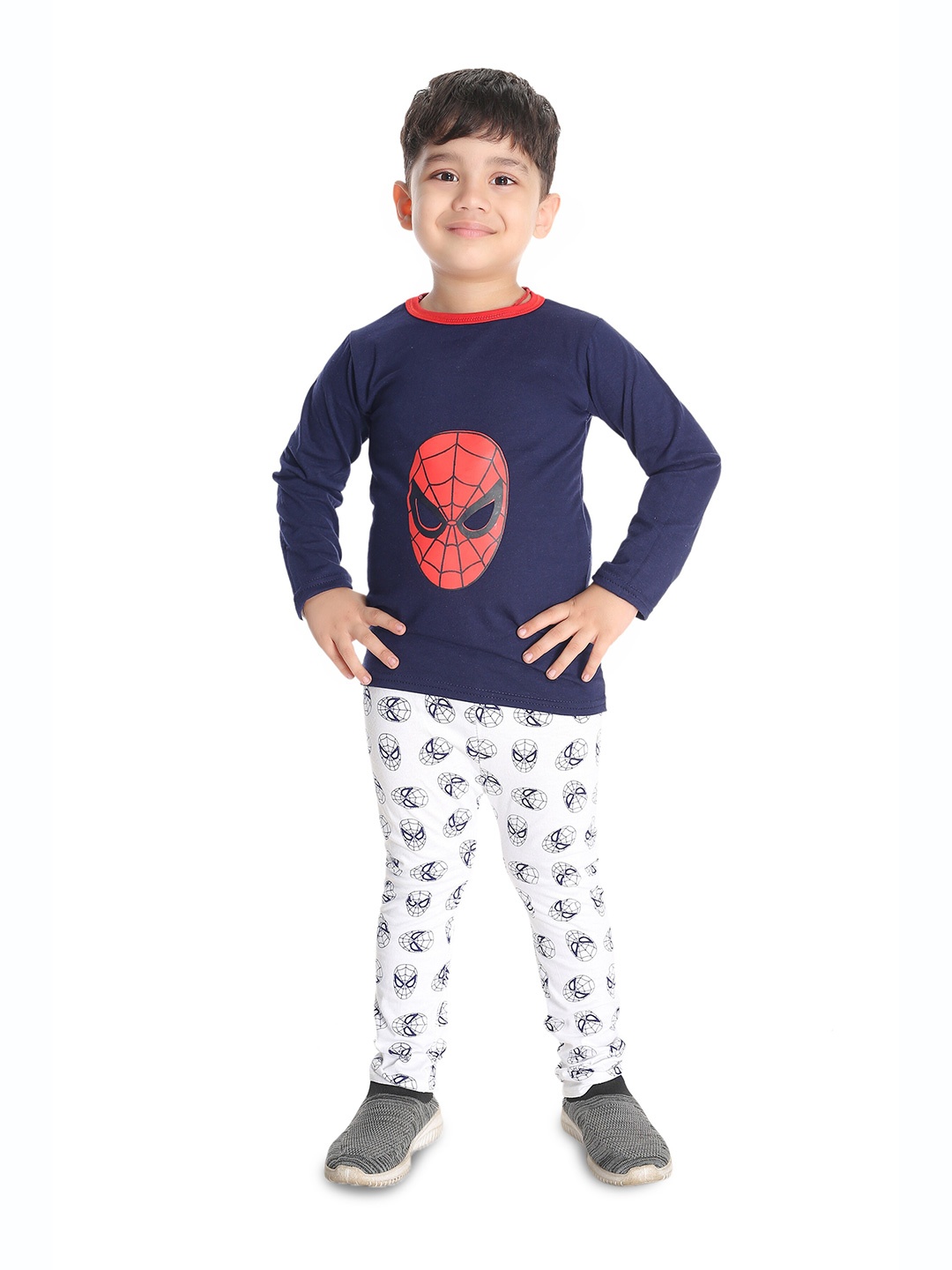 

BAESD Boys Spiderman Printed Pure Cotton T-shirt with Trousers, Navy blue