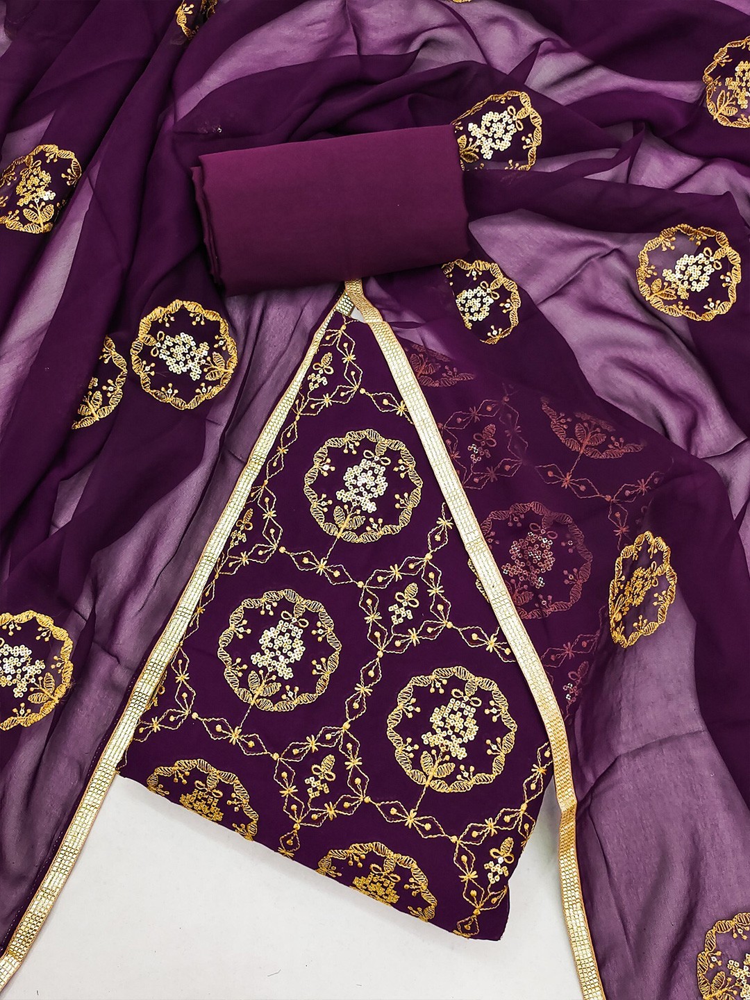 

KALINI Embroidered Unstitched Dress Material, Purple