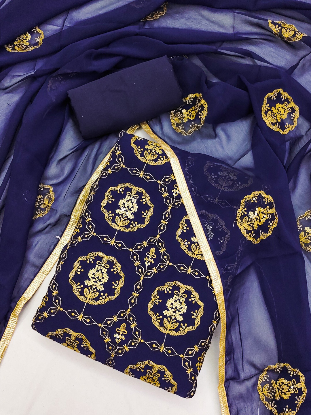 

KALINI Embroidered Unstitched Dress Material, Blue