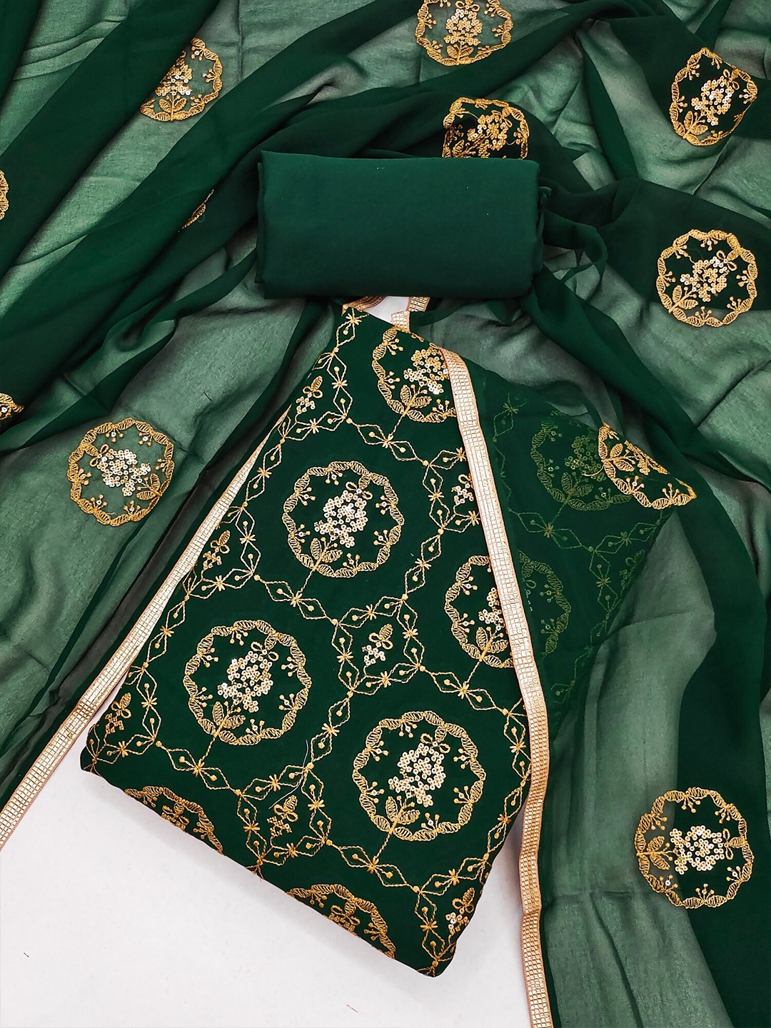 

KALINI Embroidered Unstitched Dress Material, Green