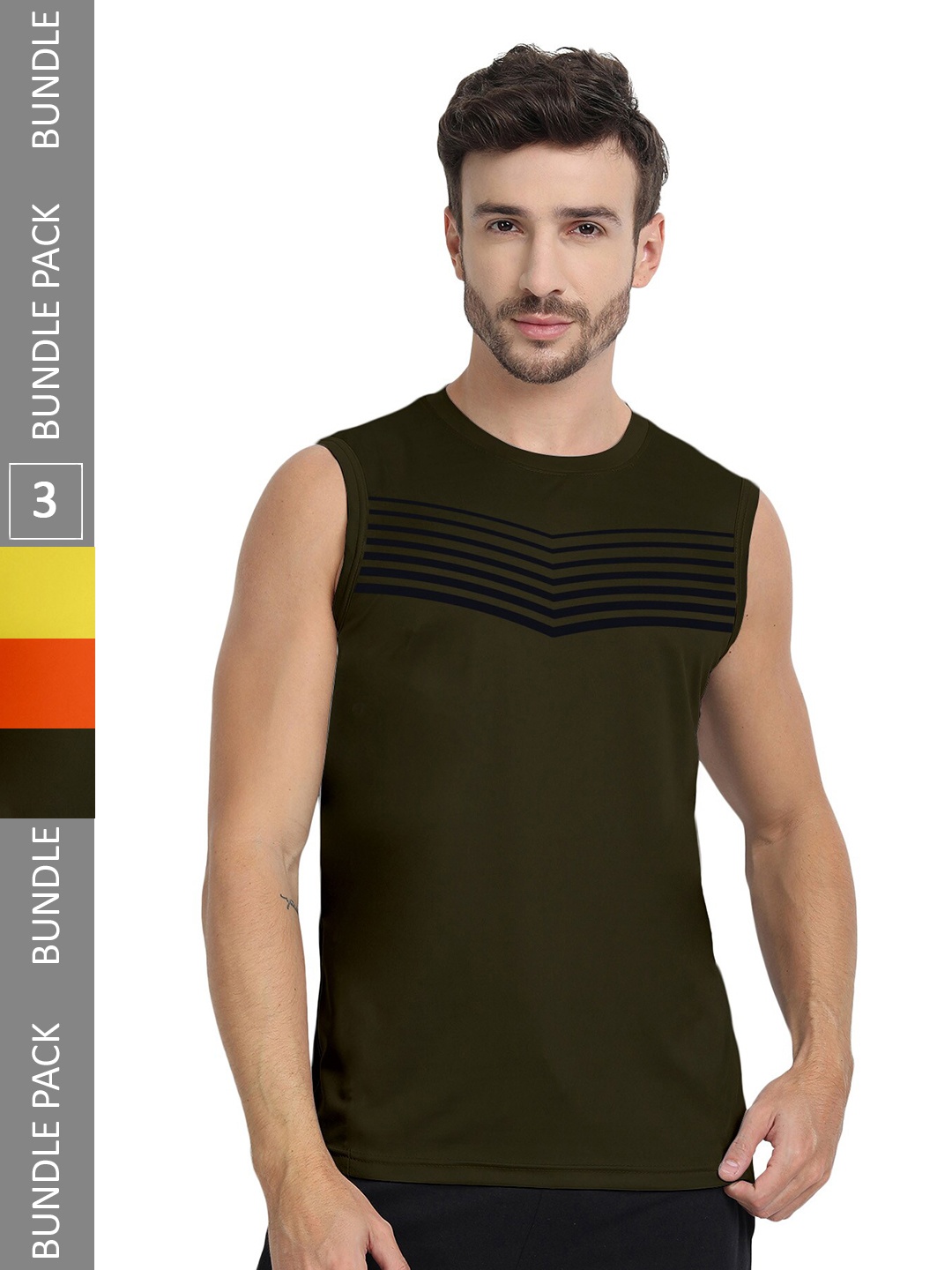 

FTX Men Multicoloured 3 V-Neck Extended Sleeves Pockets T-shirt, Multi